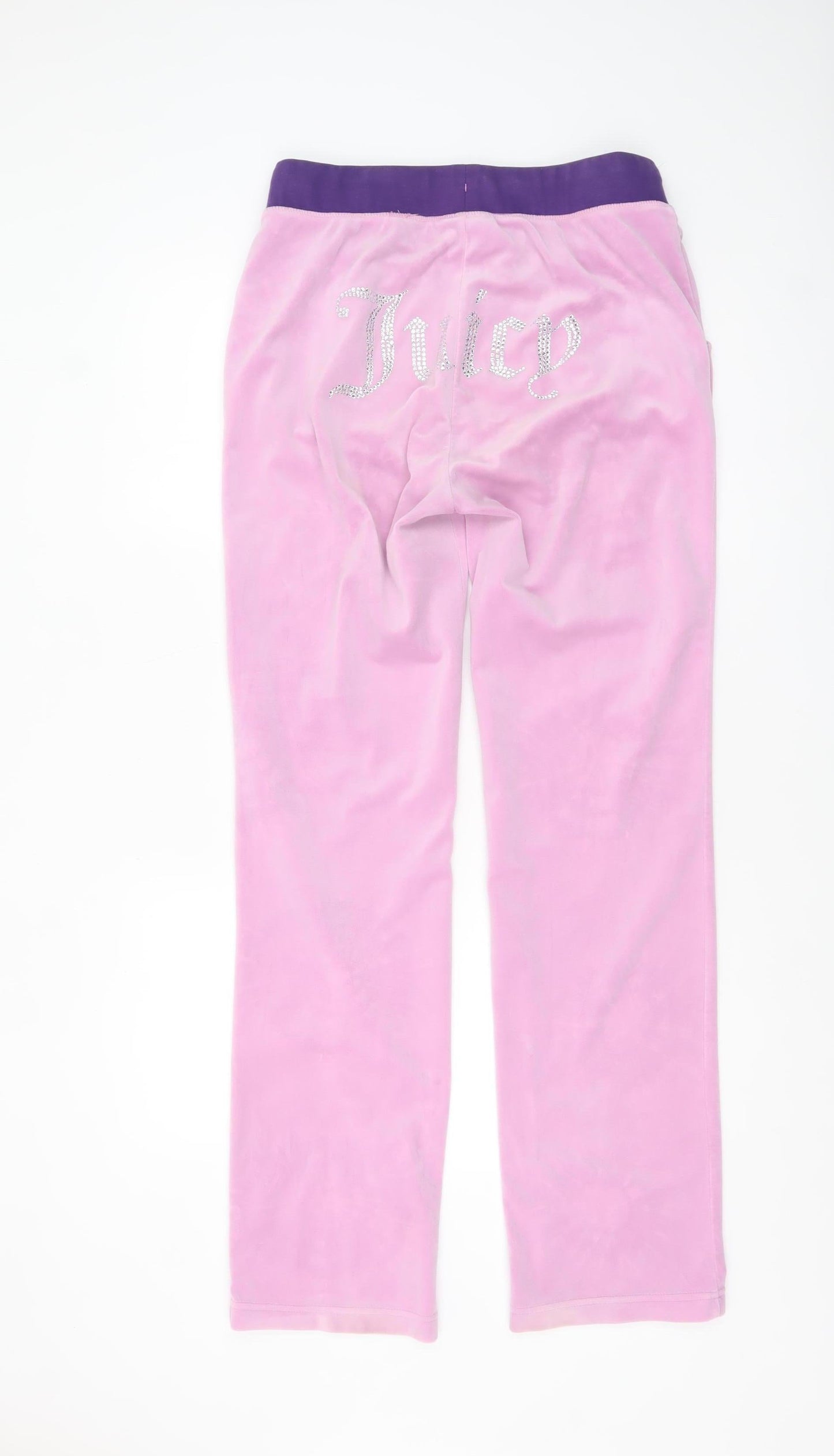 Juicy Couture Women Pink Velour Jogger Trousers Size M Rhinestone Detail