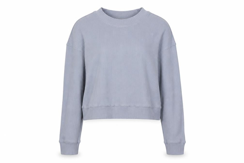 H&M Womens Blue Ribbed Pullover Sweatshirt XS Crew Neck Long Sleeve