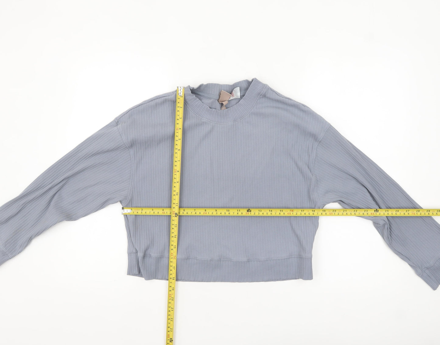 H&M Womens Blue Ribbed Pullover Sweatshirt XS Crew Neck Long Sleeve