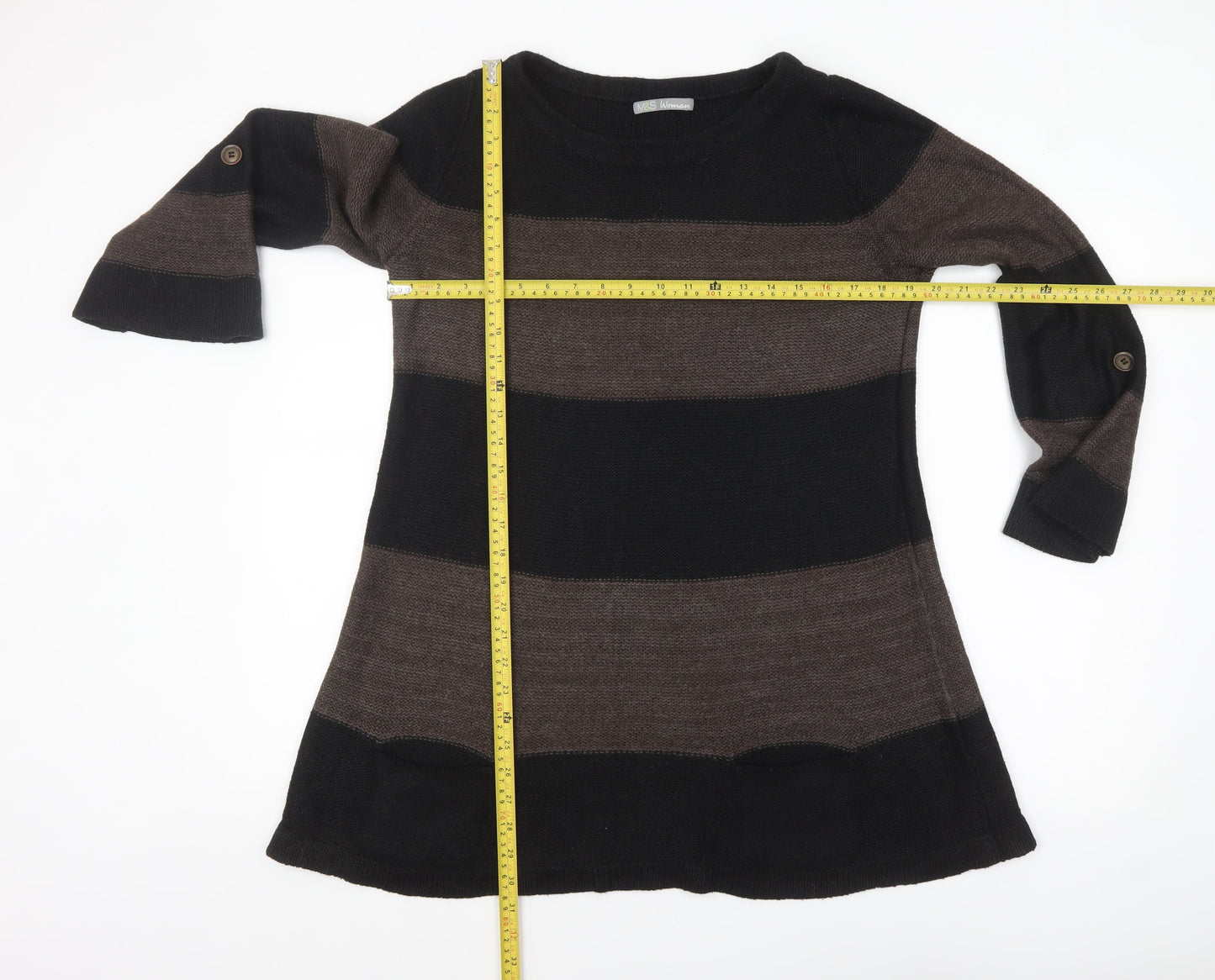 Marks and Spencer Women’s Black Brown Striped Tunic Jumper UK14
