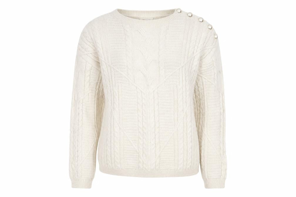 Damart Women’s Ivory Cable-Knit Jumper Size 10 Crew Neck Winter Pullover