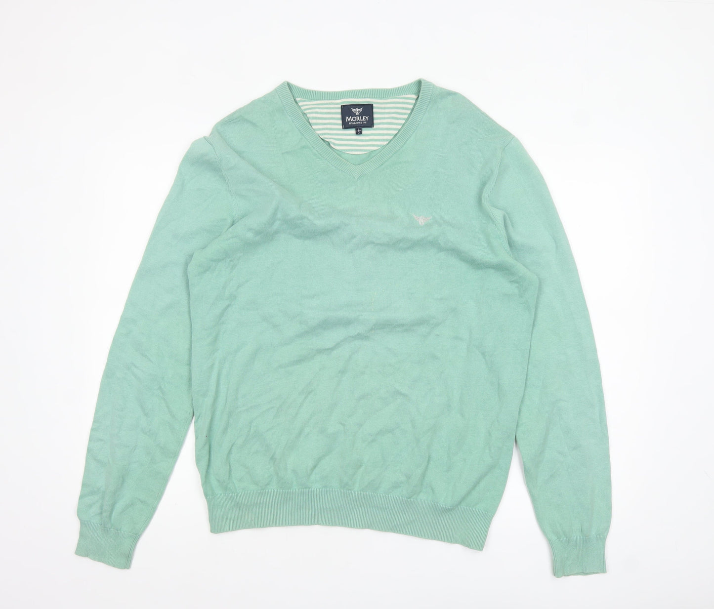 Morley Women’s Green V-Neck Cotton Pullover Jumper Size L
