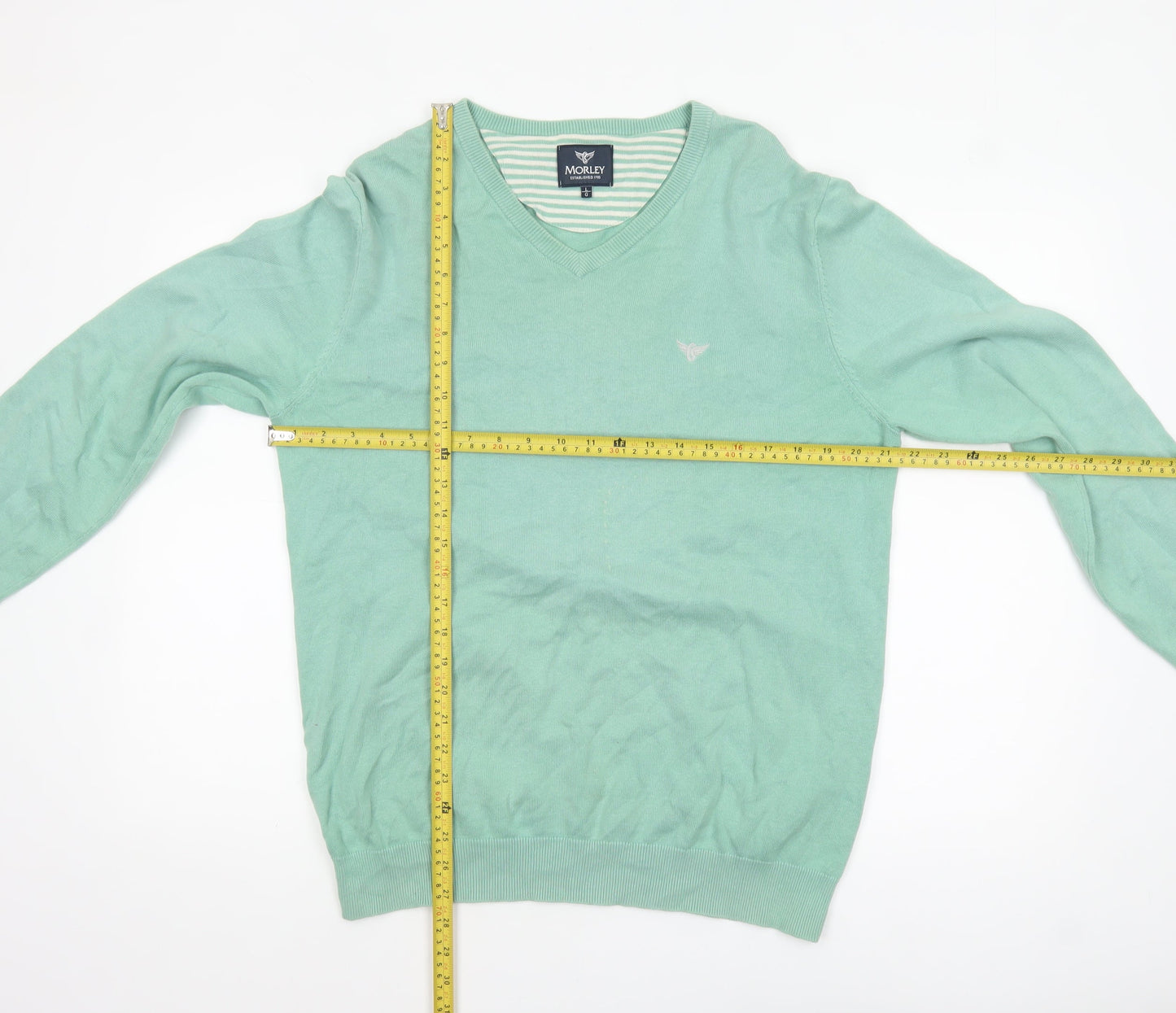 Morley Women’s Green V-Neck Cotton Pullover Jumper Size L