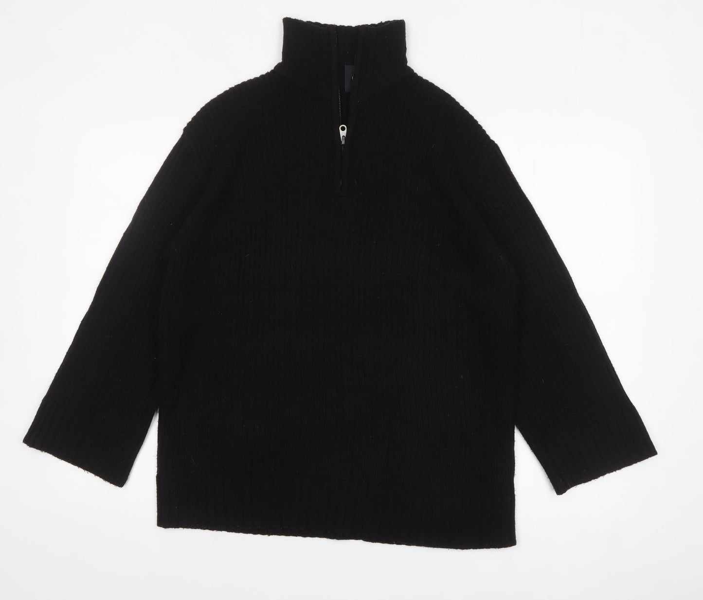 DIVIDED Women's Black High Neck 1/4 Zip Ribbed Knit Jumper Size 8