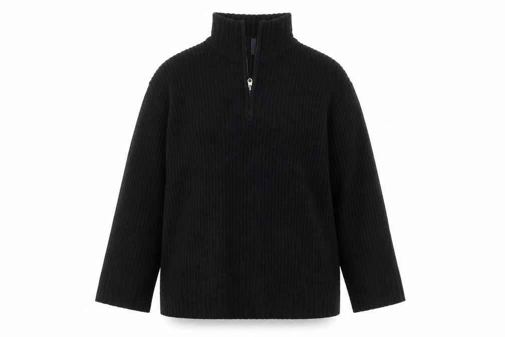 DIVIDED Women's Black High Neck 1/4 Zip Ribbed Knit Jumper Size 8