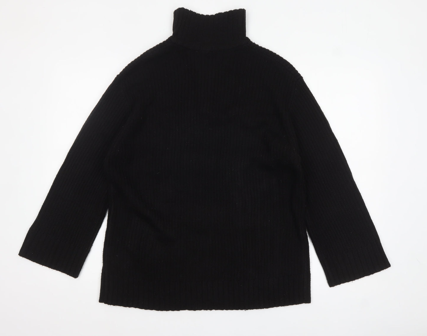 DIVIDED Women's Black High Neck 1/4 Zip Ribbed Knit Jumper Size 8