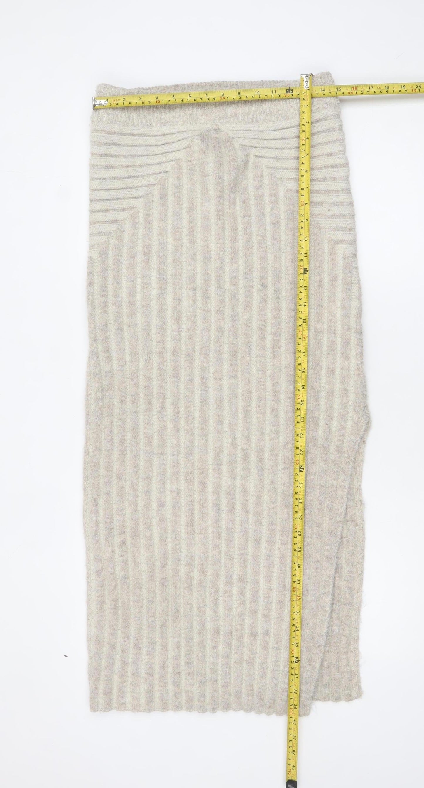 Topshop Women Beige Wool Knit Midi Pencil Skirt M