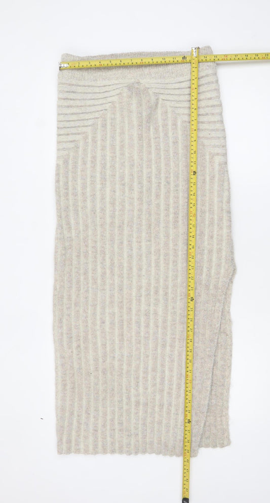 Topshop Women Beige Wool Knit Midi Pencil Skirt M