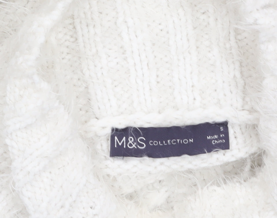 Marks and Spencer Women’s White Striped High Neck Chunky Knit Jumper Size S