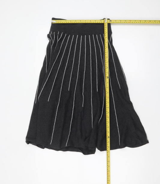 Phase Eight Women's Black Striped A-Line Midi Knit Skirt Size 12
