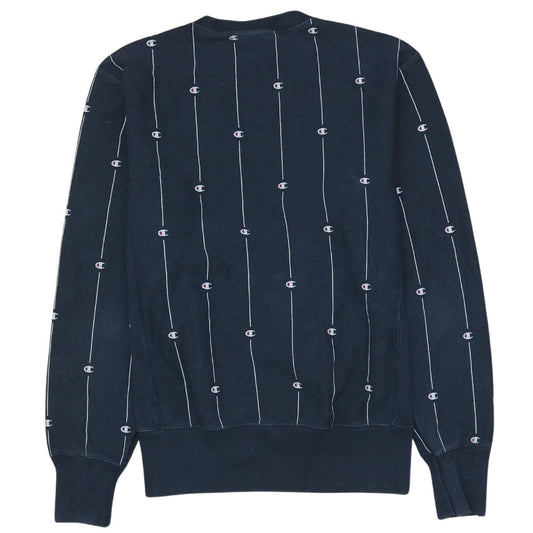 Champion Men's Navy Reverse Weave Logo Sweatshirt - Large