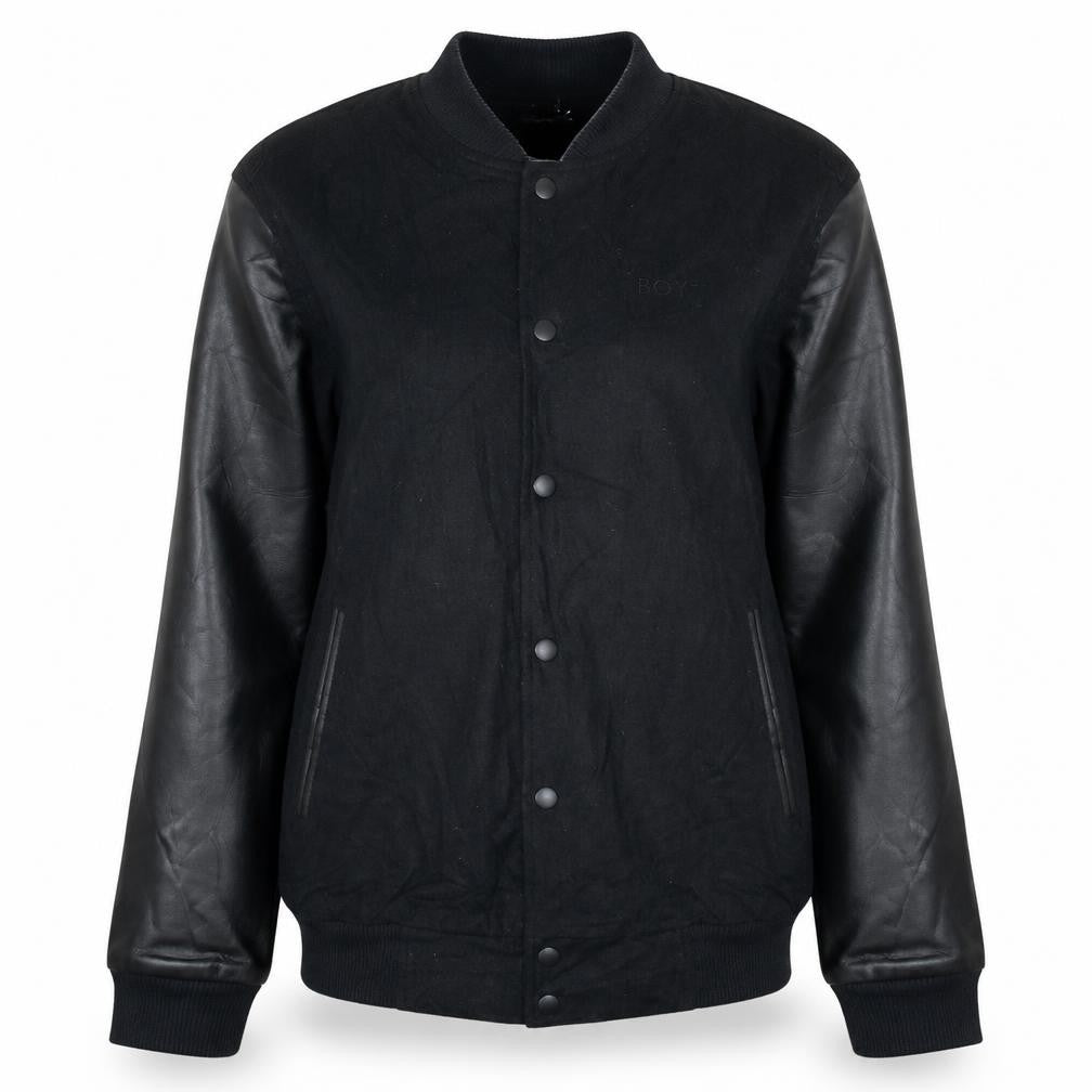 Boy London Women’s Black Varsity Jacket L Embroidered Logo Cotton Faux Leather