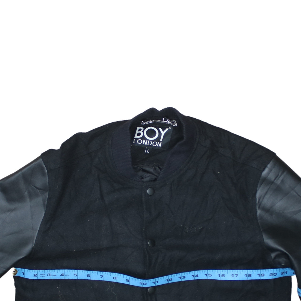 Boy London Women’s Black Varsity Jacket L Embroidered Logo Cotton Faux Leather
