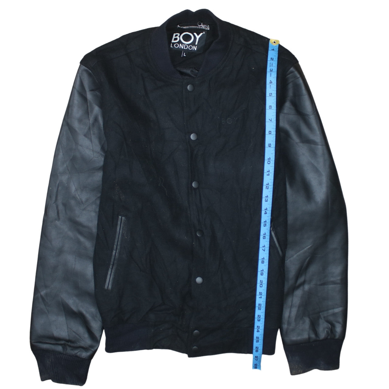 Boy London Women’s Black Varsity Jacket L Embroidered Logo Cotton Faux Leather