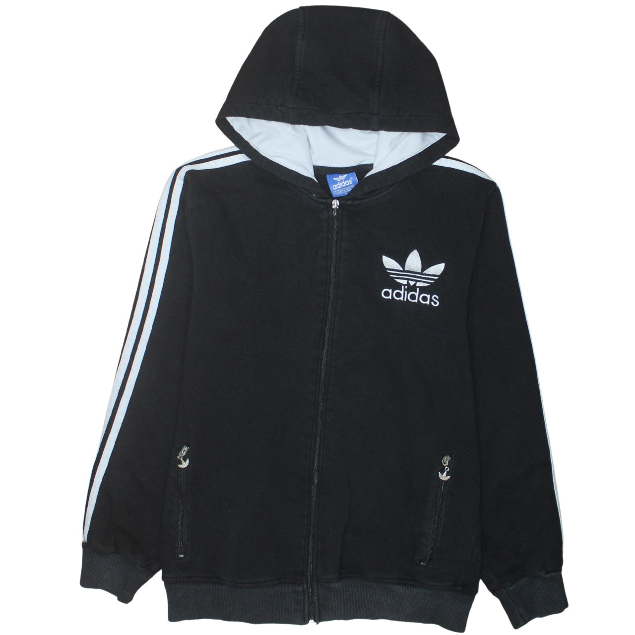 Adidas Mens Black Full Zip Hoodie L Sportswear Trefoil Fleece