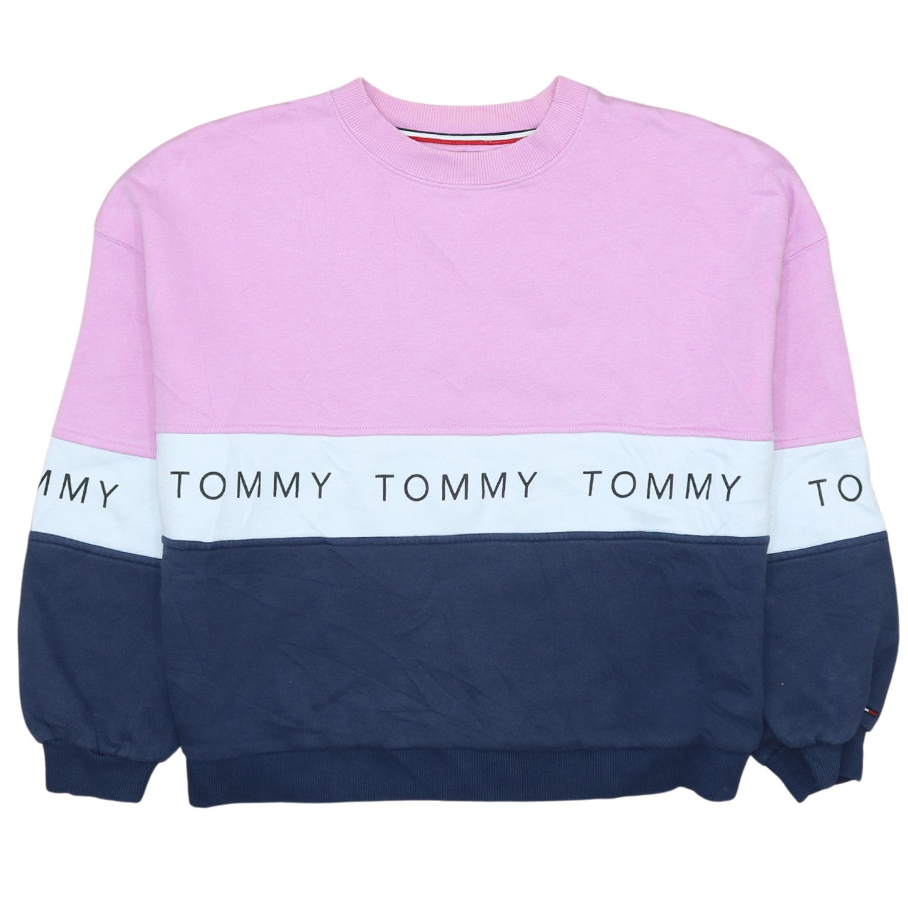 Tommy Jeans Women's Pink Navy Colourblock Logo Sweatshirt Size S