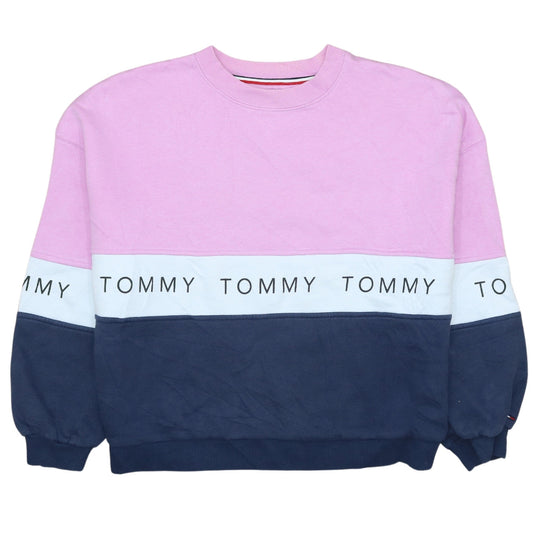 Tommy Jeans Women's Pink Navy Colourblock Logo Sweatshirt Size S