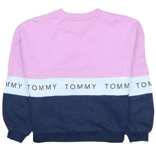 Tommy Jeans Women's Pink Navy Colourblock Logo Sweatshirt Size S