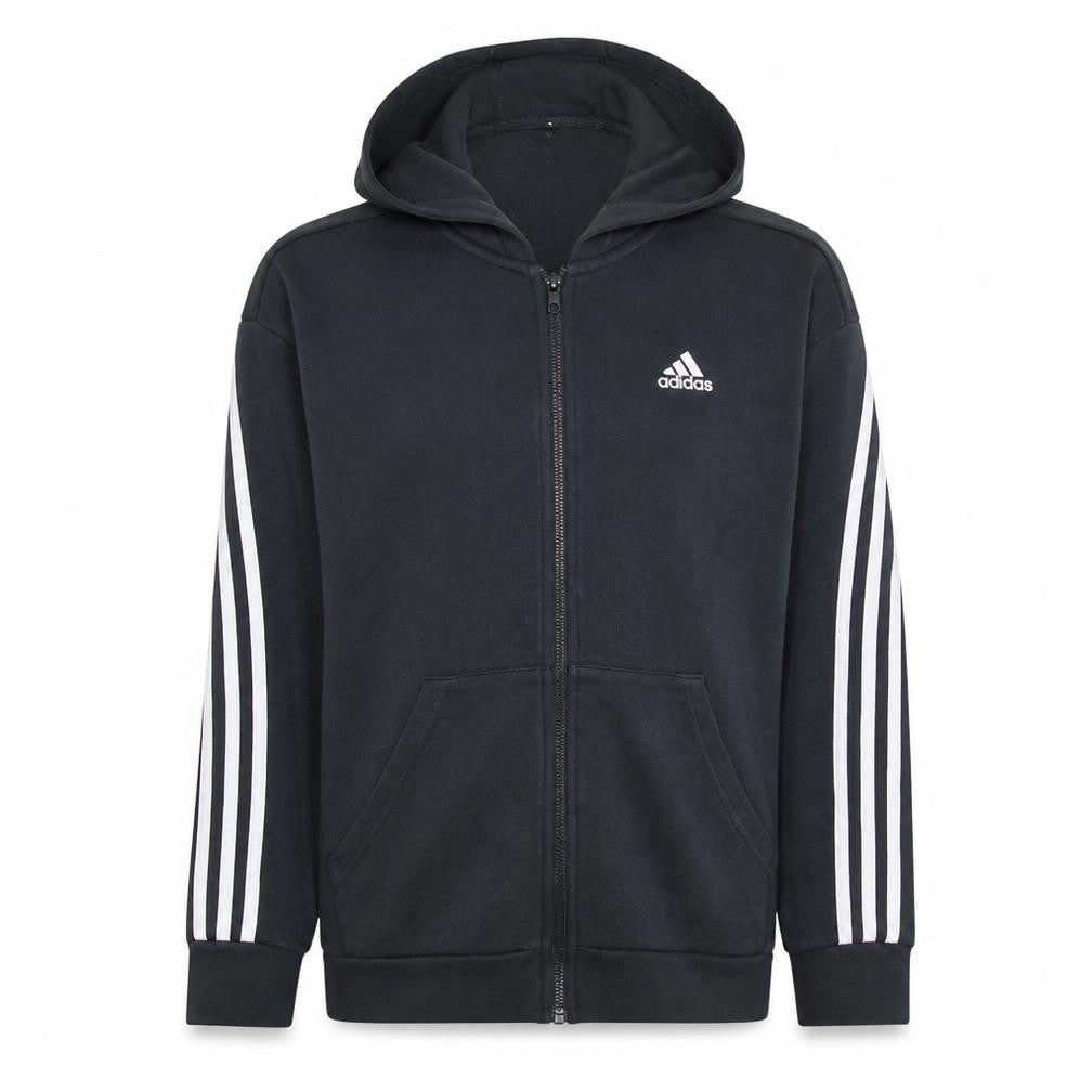Front view of Adidas boys’ black full zip hoodie 14-15 years sports fleece sweatshirt