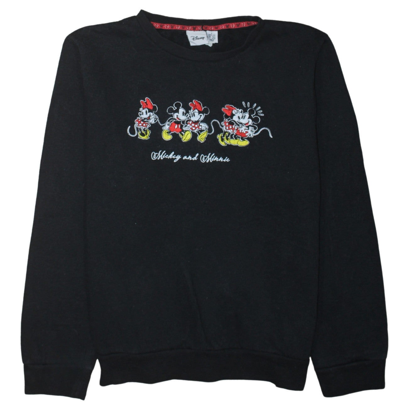 Disney Women Black Mickey & Minnie Sweatshirt L Embroidered Pullover