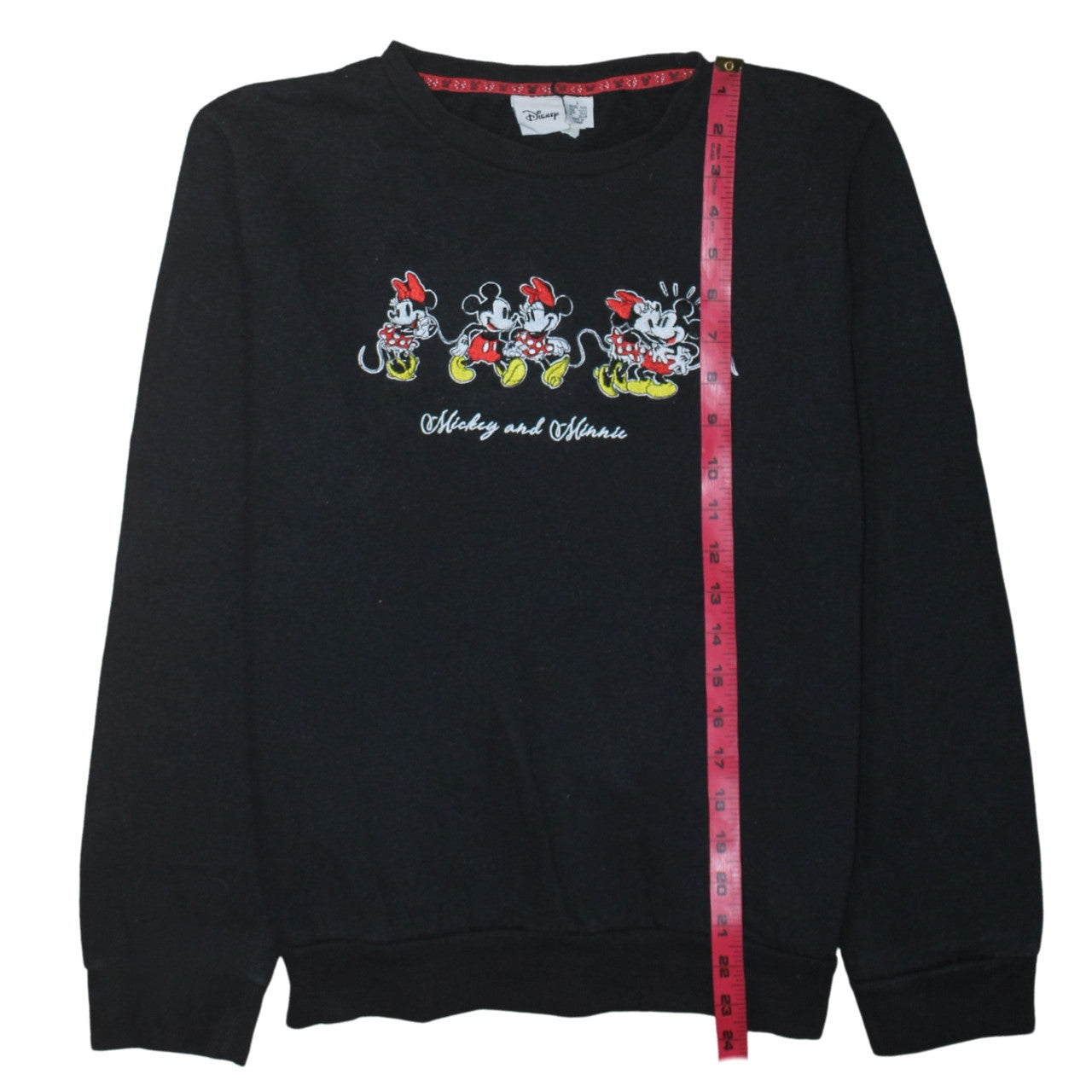 Disney Women Black Mickey & Minnie Sweatshirt L Embroidered Pullover