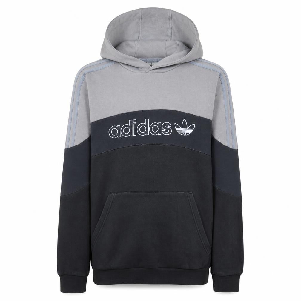 Front view of Adidas boys’ grey colourblock pullover hoodie 15-16 years logo fleece