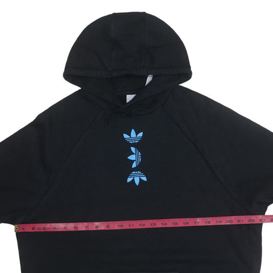 Adidas Women's Black Pullover Hoodie Small Blue Logo Graphic Cotton Blend