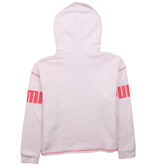 Puma Girls White Pink Logo Pullover Hoodie 13-14 Years