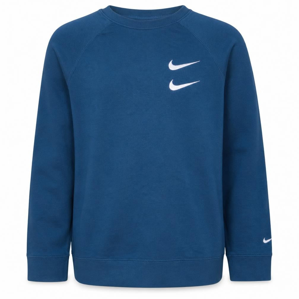 Front view of Nike boys’ blue xl pullover sweatshirt crew neck graphic print logo top