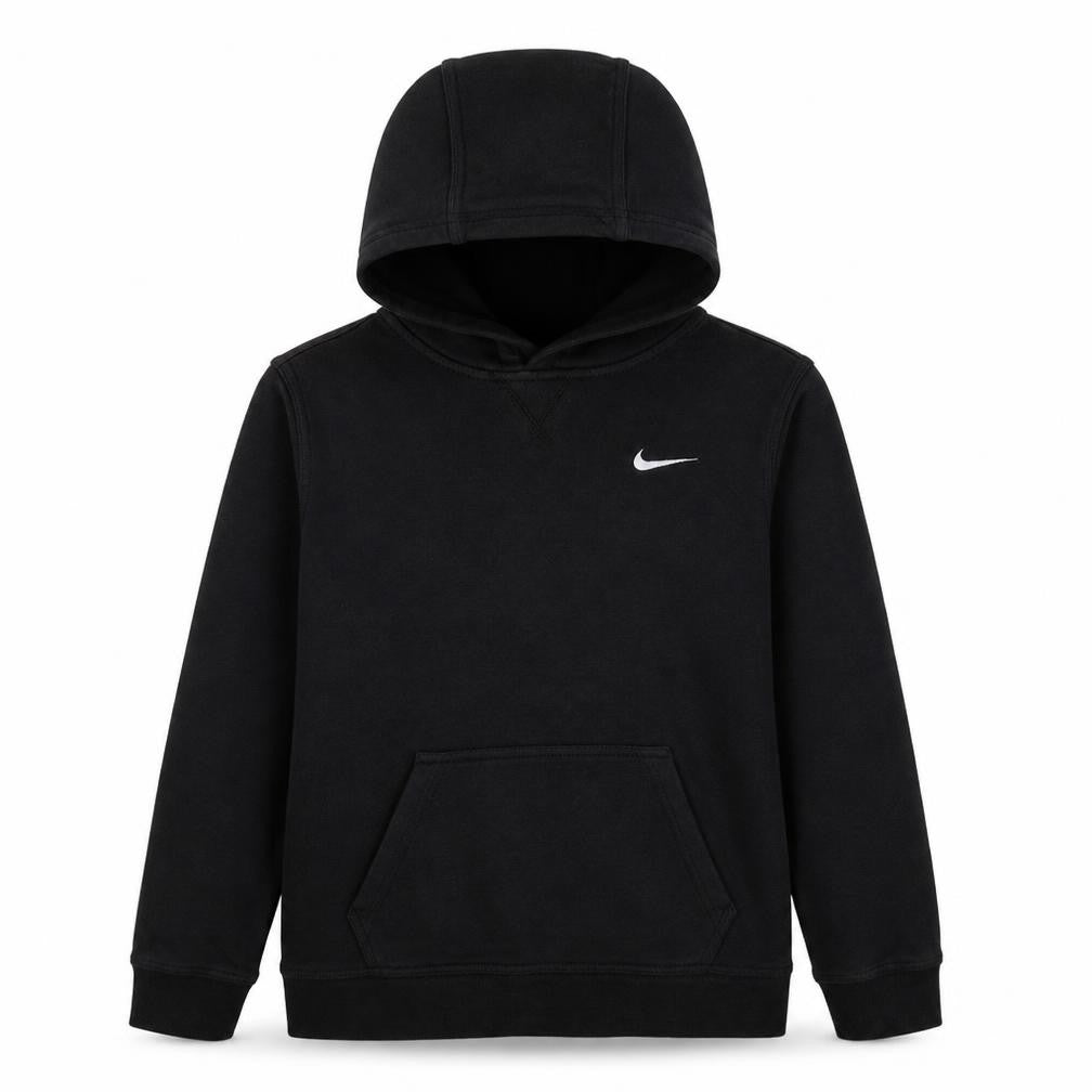Front view of Nike boys’ black pullover fleece hoodie xl 13-15 years hooded sweatshirt