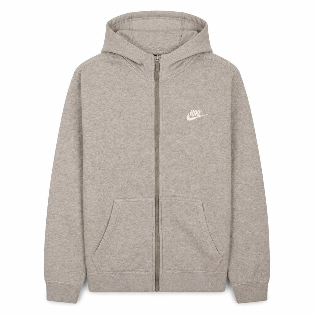 Front view of Nike boys’ grey full zip hoodie 12-13 years regular fit logo design