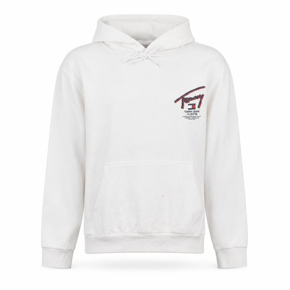 Tommy Jeans Men White Pullover Hoodie L Graphic Logo Cotton Blend