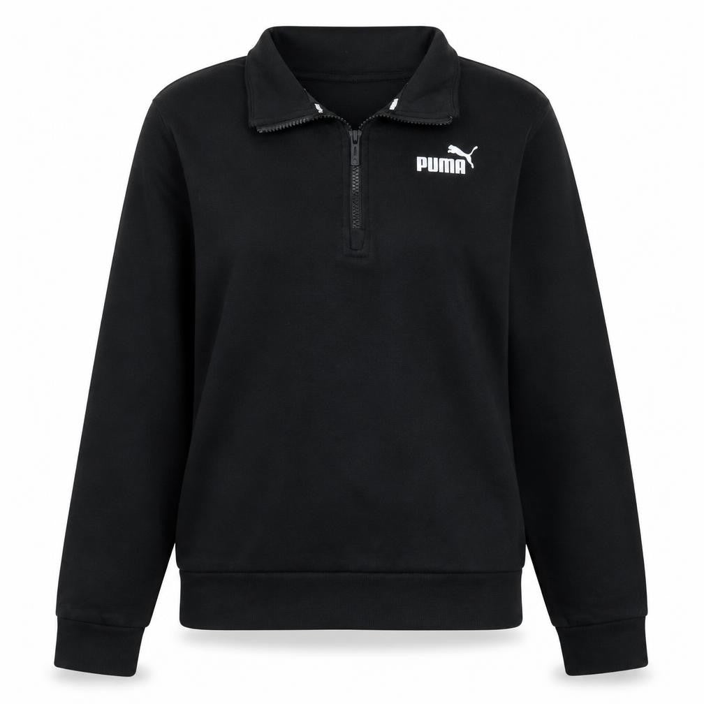 Puma Women Black 1/4 Zip Sweatshirt Size L Cotton Blend Logo