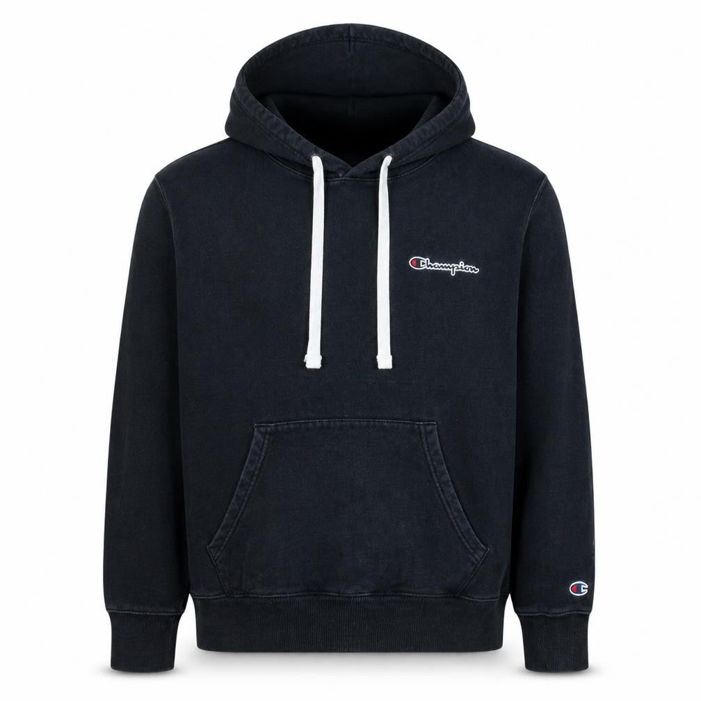 Champion Mens Black Pullover Hoodie Medium Logo Cotton Sweatshirt