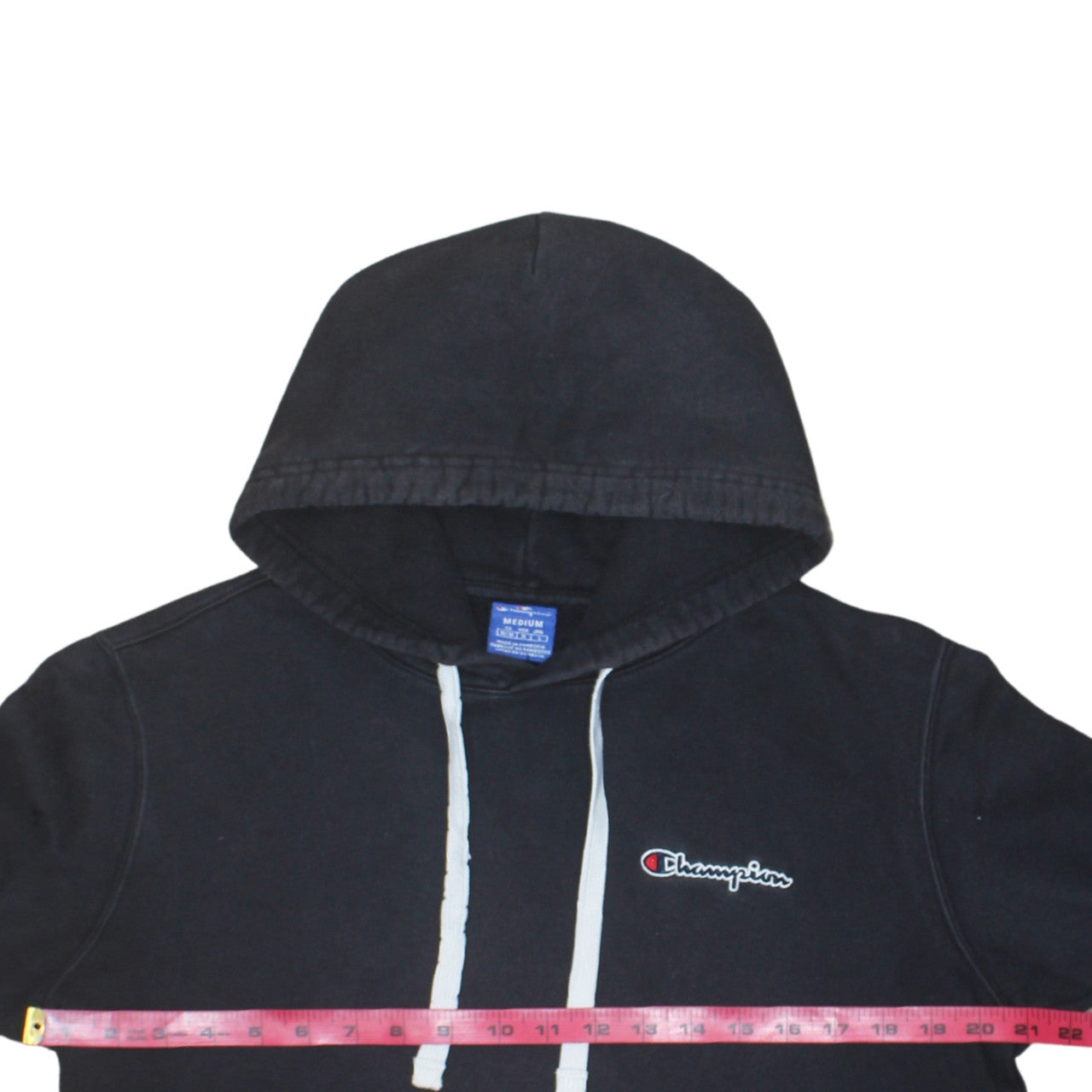 Champion Mens Black Pullover Hoodie Medium Logo Cotton Sweatshirt