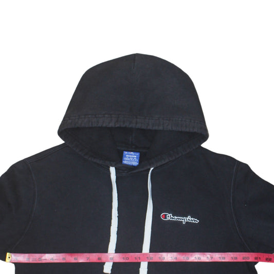 Champion Mens Black Pullover Hoodie Medium Logo Cotton Sweatshirt