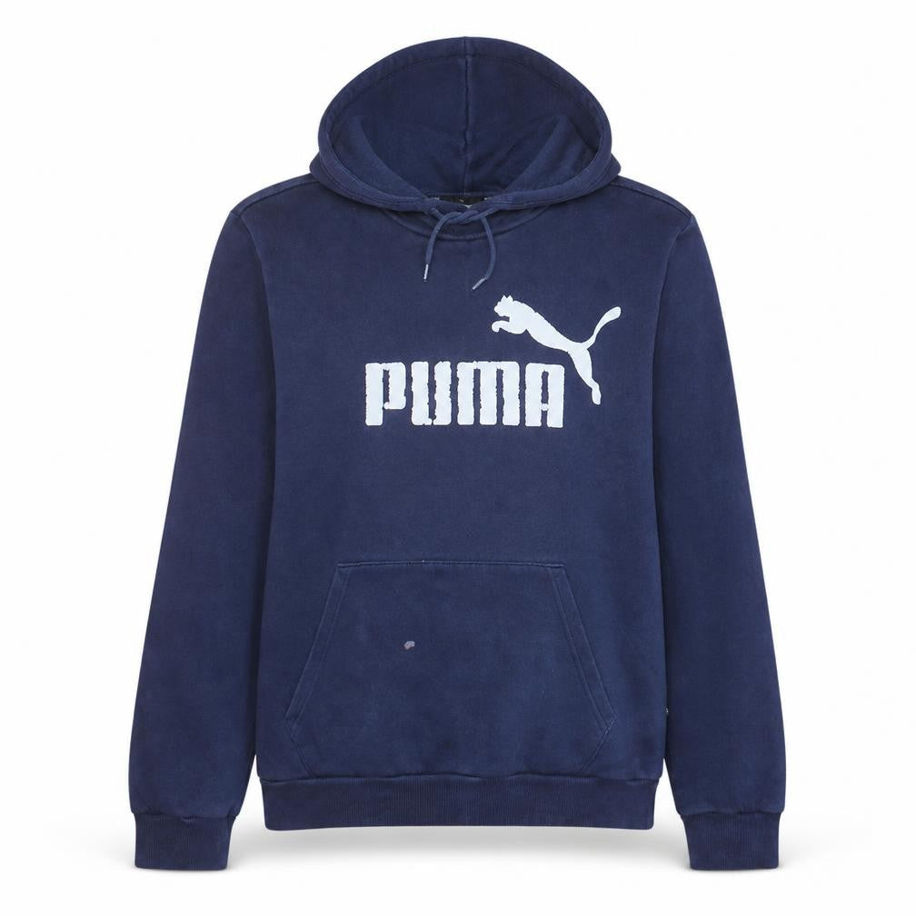 Puma Women's Navy Blue Pullover Hoodie Small Logo Print Cotton Blend