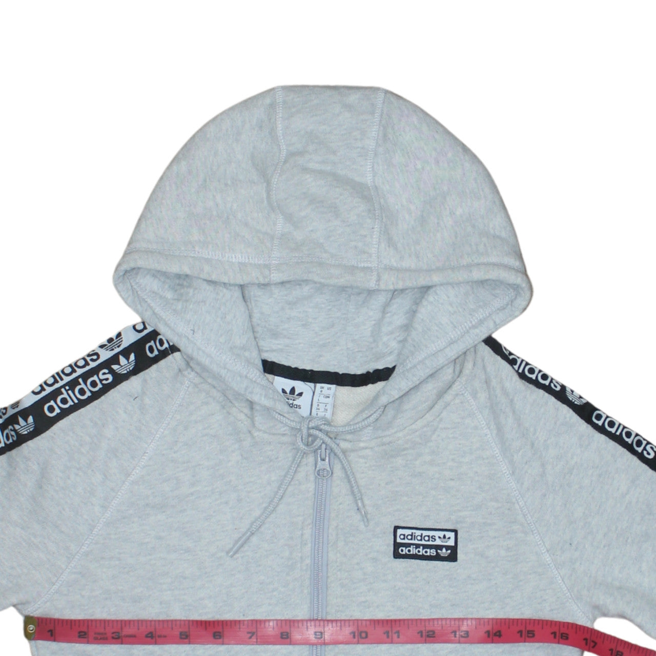 Adidas Womens Grey Full Zip Hoodie Size 8 Cotton Blend Hooded Sweatshirt