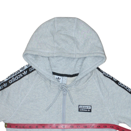 Adidas Womens Grey Full Zip Hoodie Size 8 Cotton Blend Hooded Sweatshirt