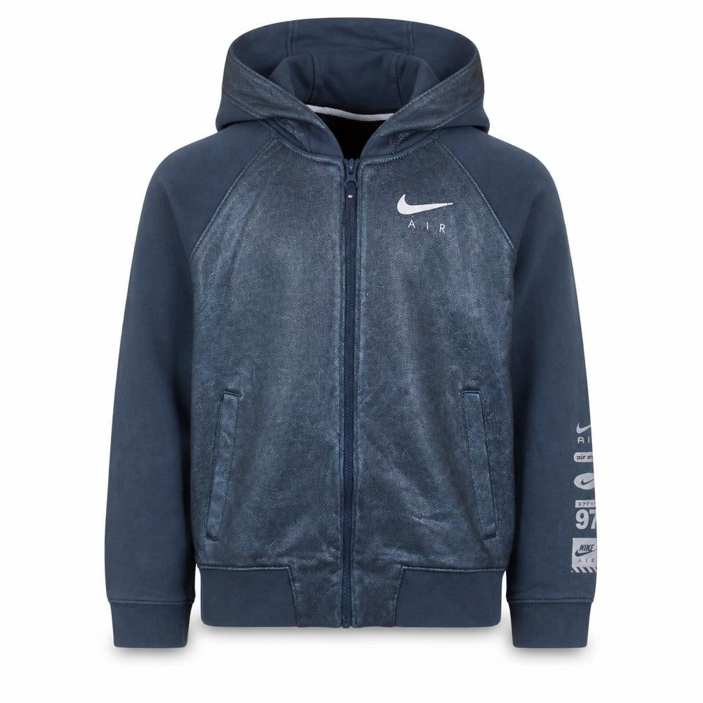 Front view of Nike boys’ blue full zip hoodie 12-13 years air logo hooded sweatshirt