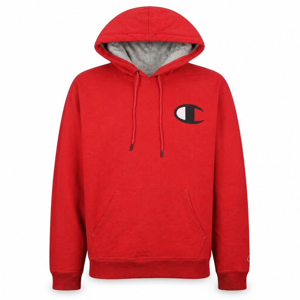 Champion Mens Red Pullover Hoodie M Logo Fleece Sweatshirt
