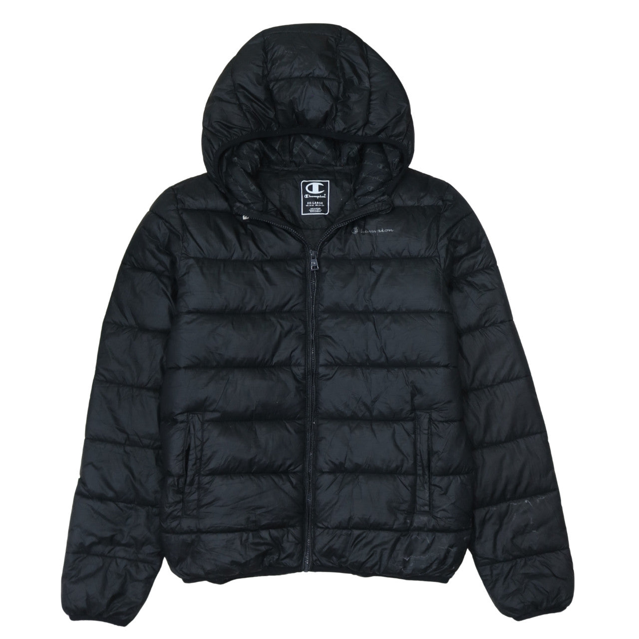 Champion Men's Black 2XL Hooded Puffer Jacket Full Zip Winter Coat