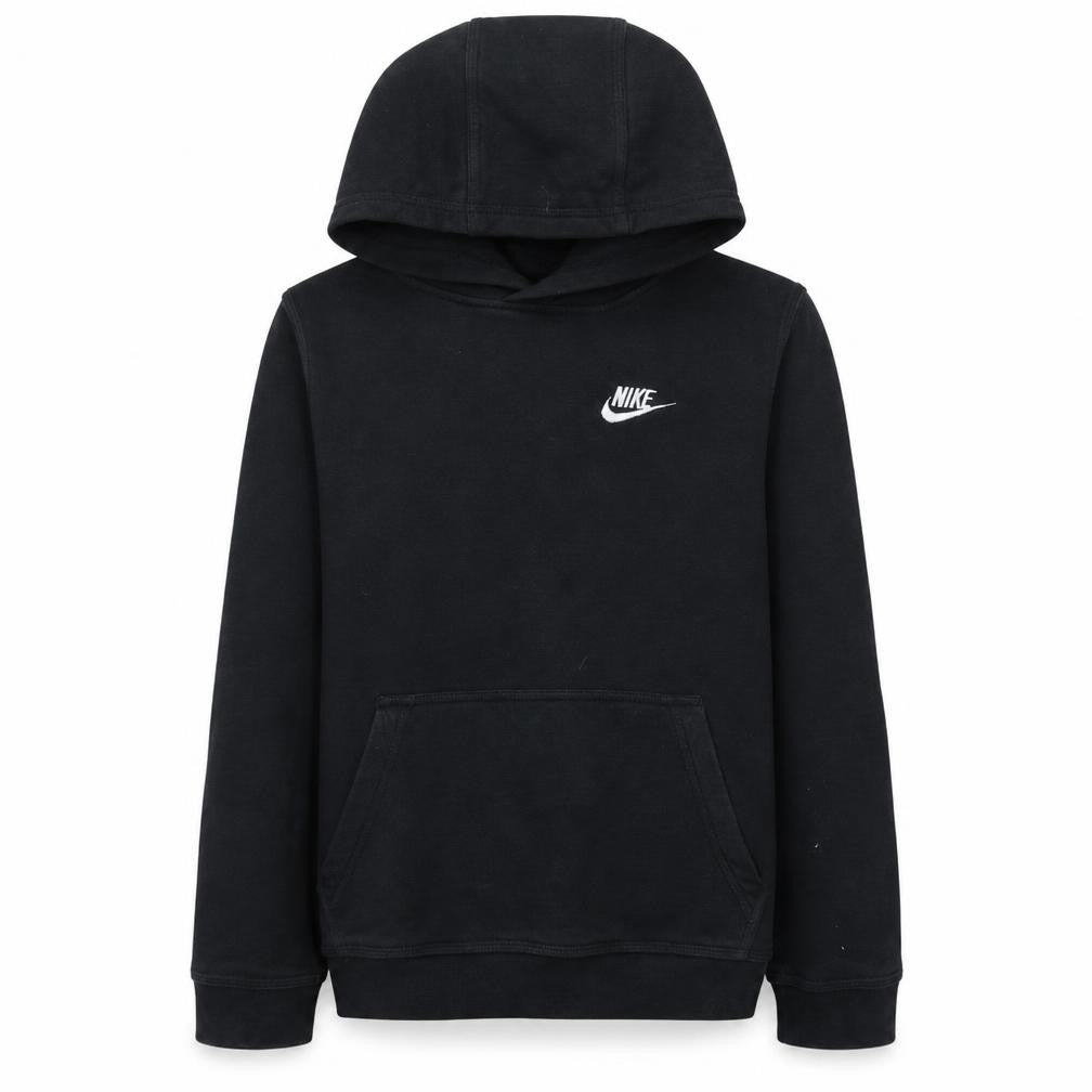 Front view of Nike boys’ black pullover hoodie l 147-158cm fleece sweatshirt