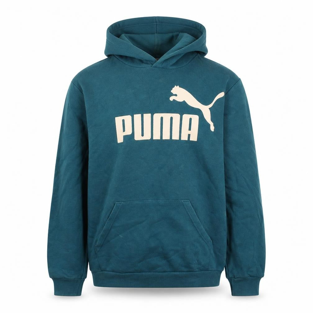 Front view of Puma boys’ blue pullover hoodie 15-16 years graphic print cotton blend