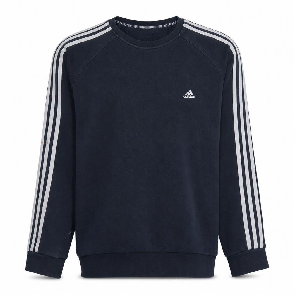 Adidas Mens Black Crew Neck Sweatshirt Size L Classic 3-Stripes Pullover