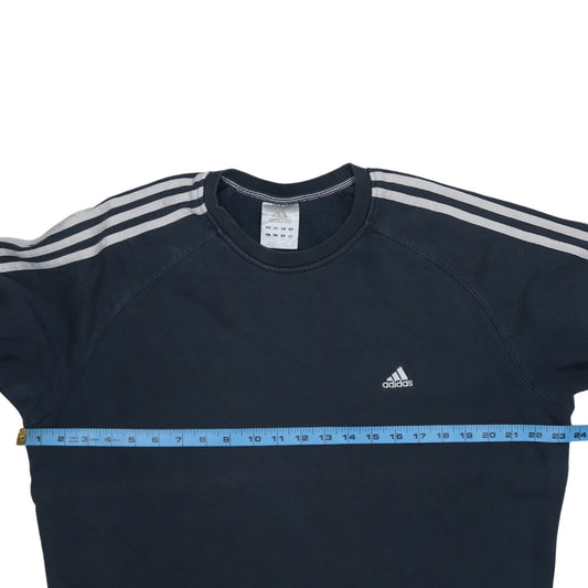 Adidas Mens Black Crew Neck Sweatshirt Size L Classic 3-Stripes Pullover