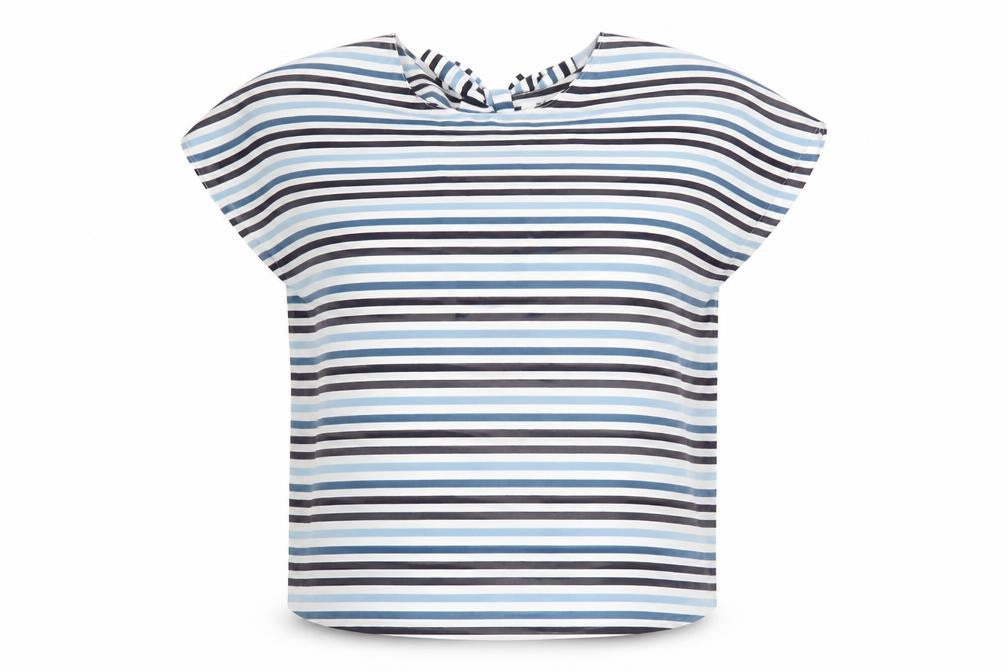 Uniqlo Women Blue Striped Bow Neck Chiffon Blouse Size M