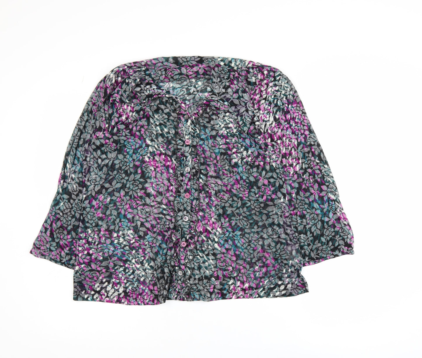 Marks and Spencer Per Una Women's Multicoloured Floral V-Neck 3/4 Sleeve Tunic Blouse Size 18