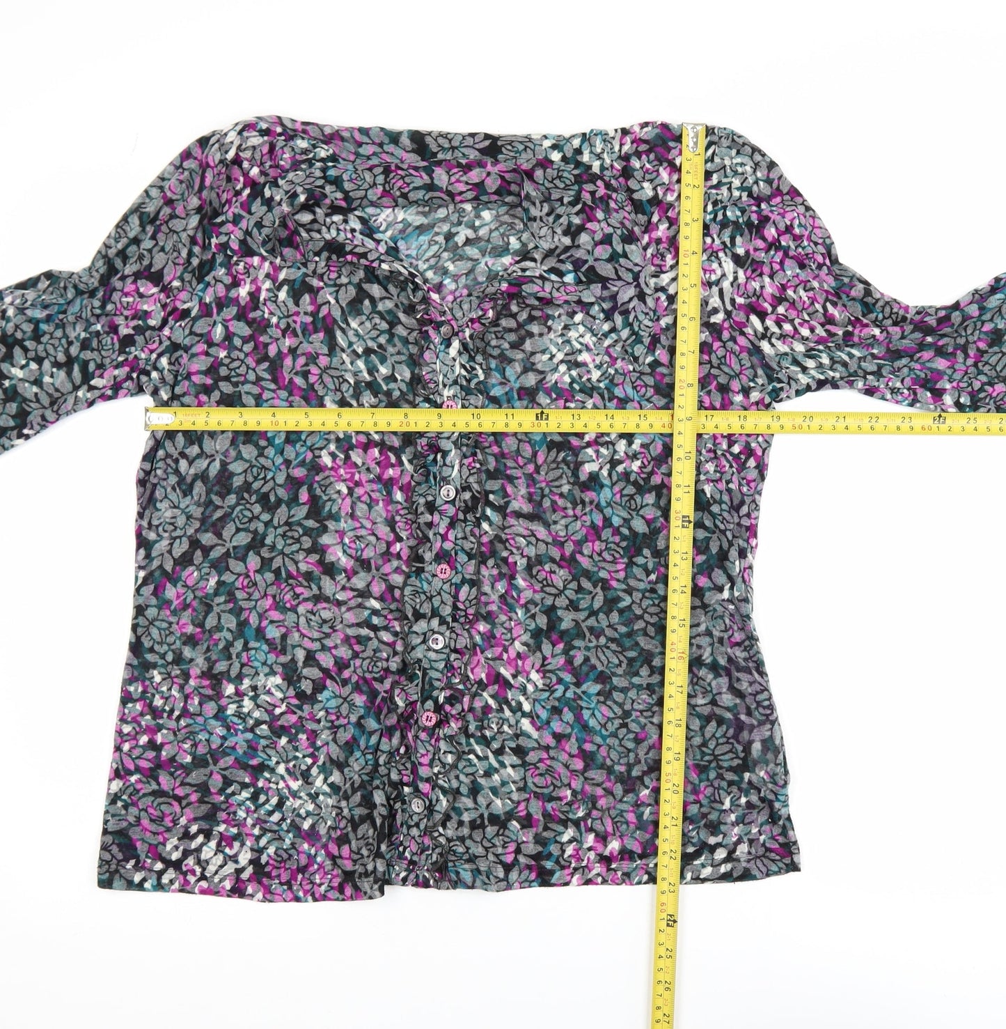Marks and Spencer Per Una Women's Multicoloured Floral V-Neck 3/4 Sleeve Tunic Blouse Size 18