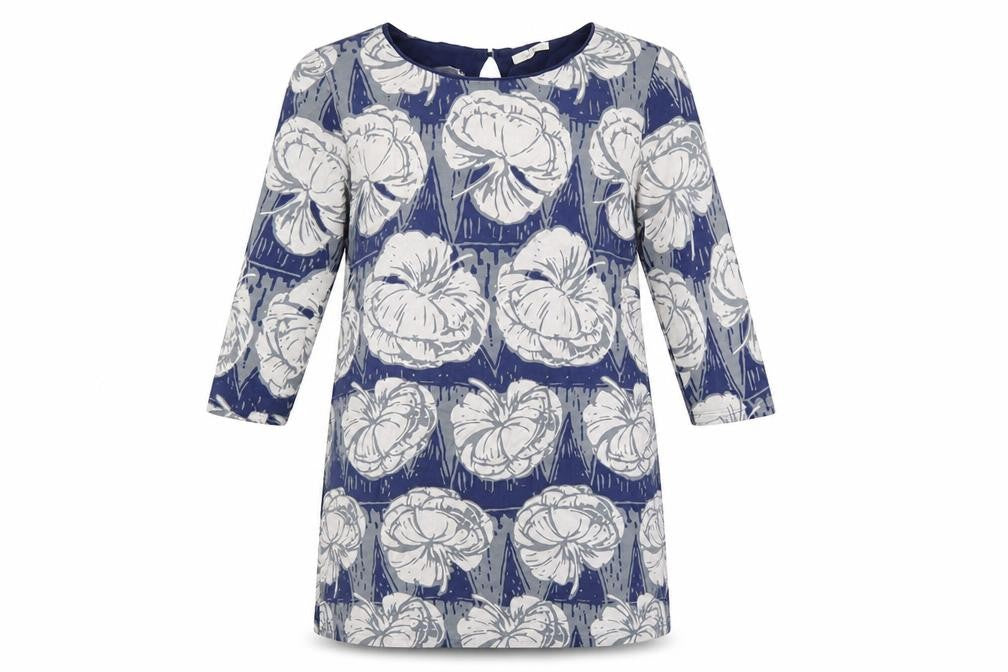 White Stuff Women's Blue Floral Shift Dress Size 12 3/4 Sleeve